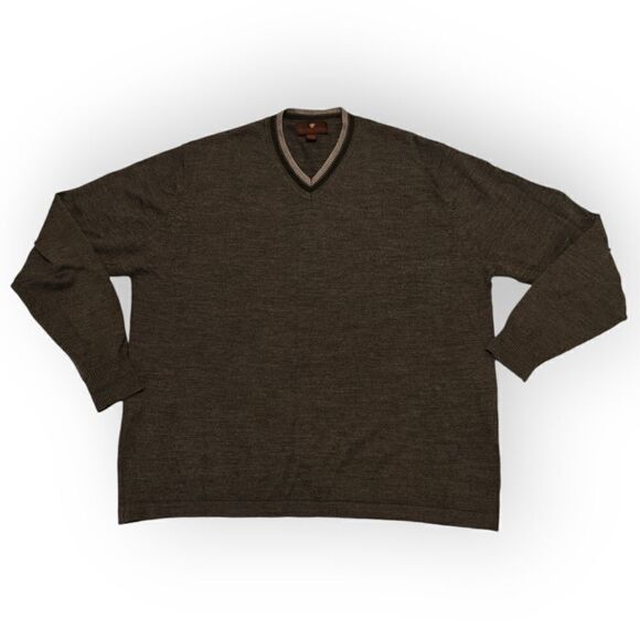 NWOT Toscano Merino Wool blend brown V neck sweater size XL - Picture 2 of 5